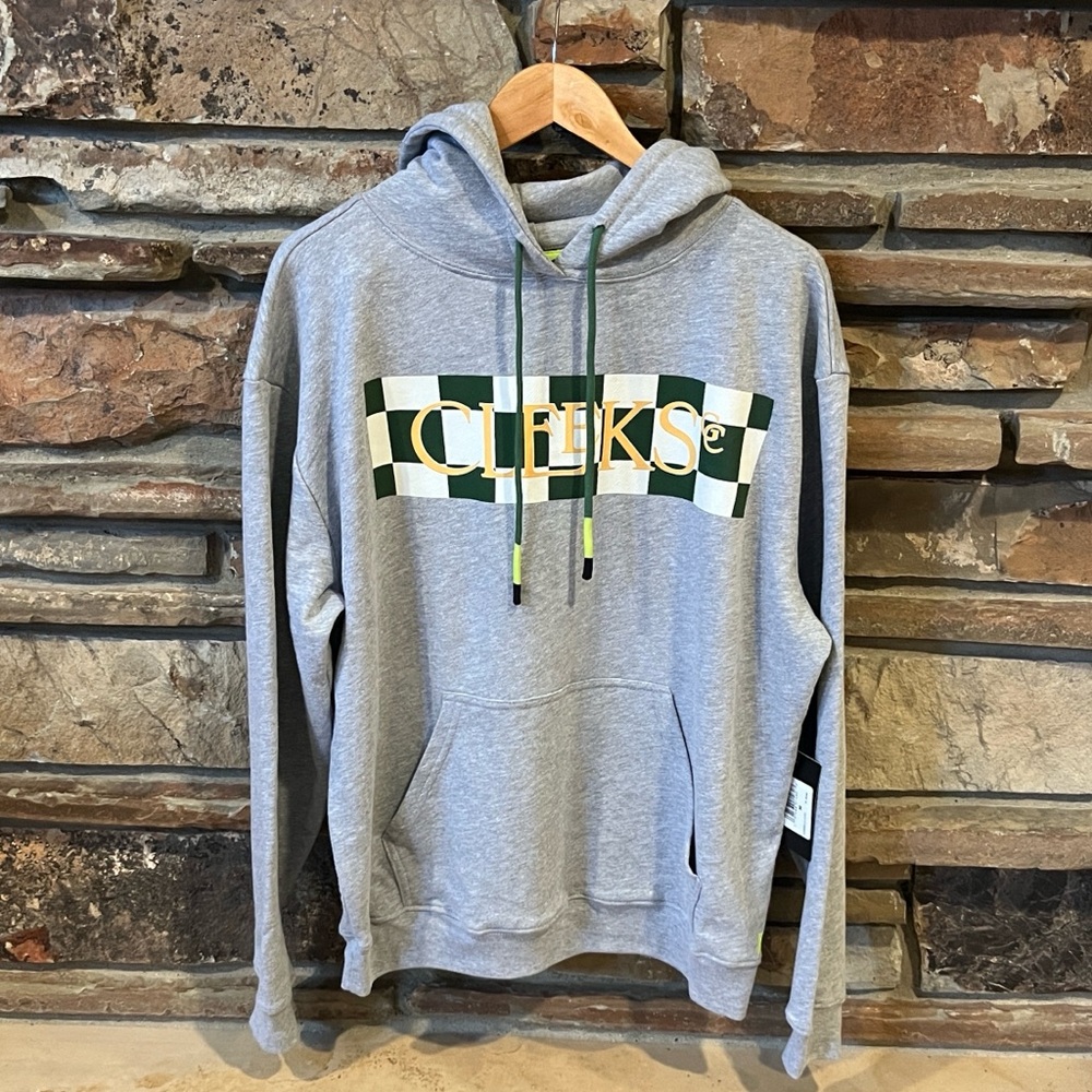 LIV Golf Cleeks Golf Club Checkered Logo Heather Grey and Green Team Hoodie